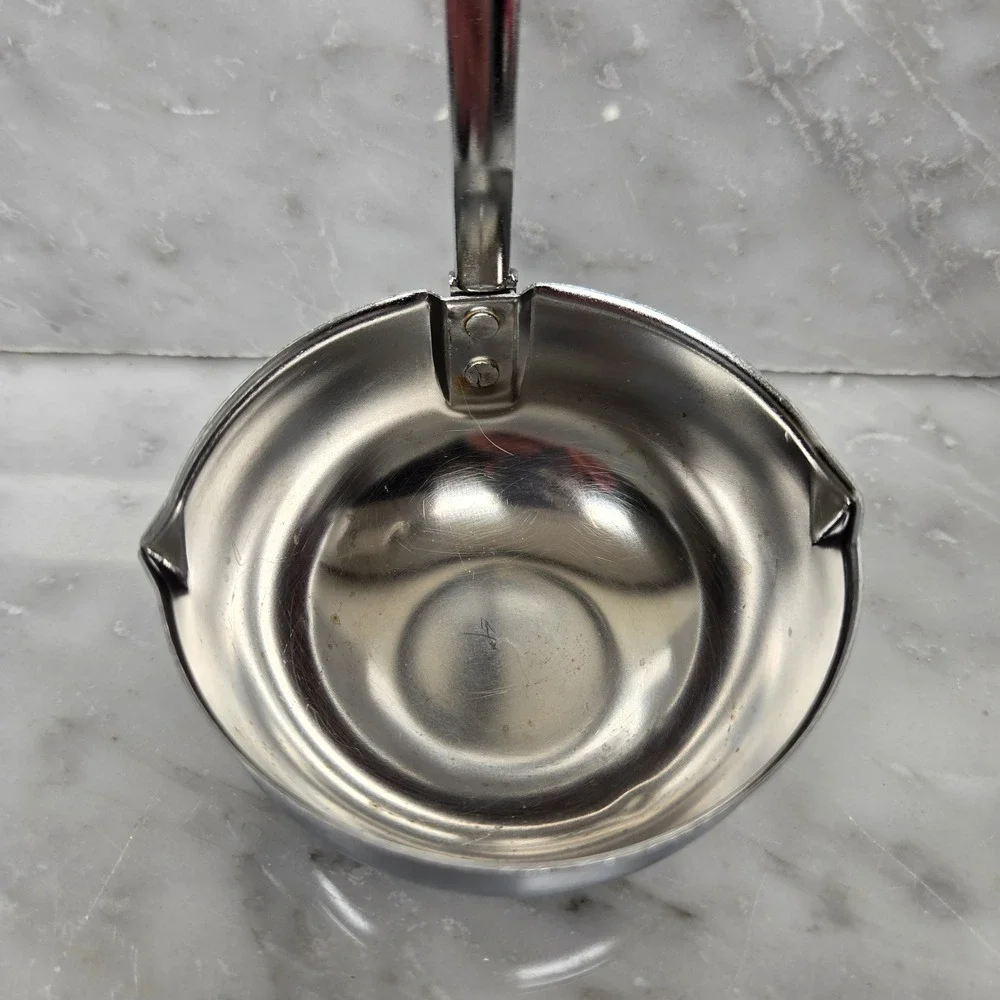 Vintage EKCO Stainless Steel Double Spout Ladle Serving Spoon Black Handle Retro